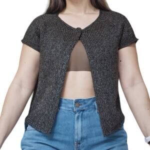 Luisa Cerano Mohair Wool Blend Knit Sweater Short Sleeve Single Button Top Shawl
